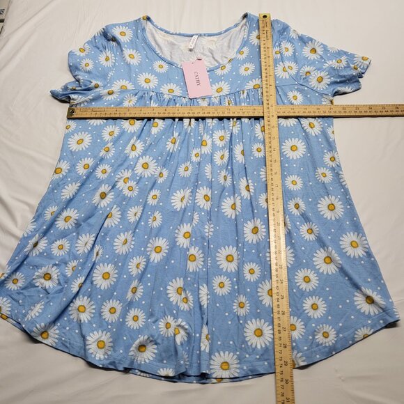 Cathy Womens Top 2XL Pullover Floral Sunflower Print Stretch Short Sleeve NWT - Picture 7 of 12